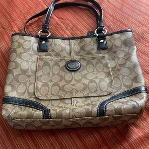 Coach Brown and Black Signature Tote
